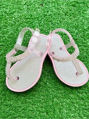 Pink Glitter Rhinestone Jelly Slingback Thong Sandals Toddler 5/6